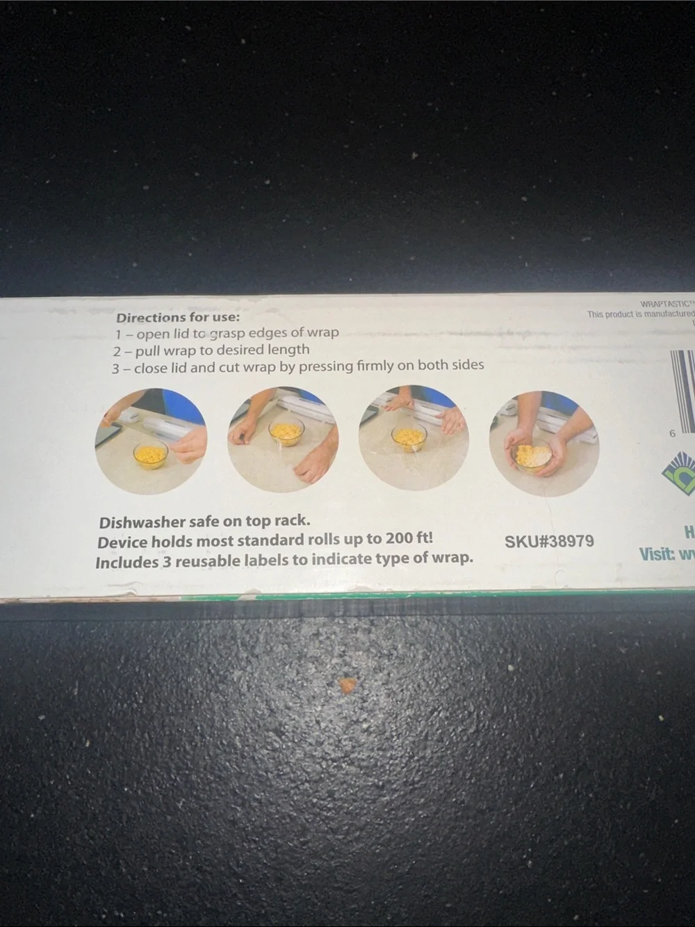 Wraptastic White Food Wrap Dispenser - Pull, Press, Wrap - NIB